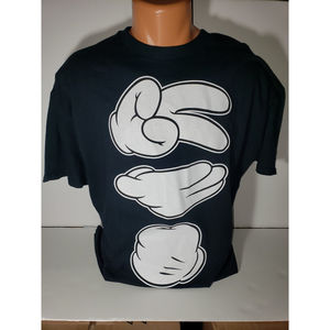 Disney Mickey Mouse Hands Graphic Tee Shirt Rock Paper Scissors  L White
